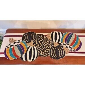 Mackenzie Childs Pumpkin Multi Stripe Beaded Table Runner 15" x 36"